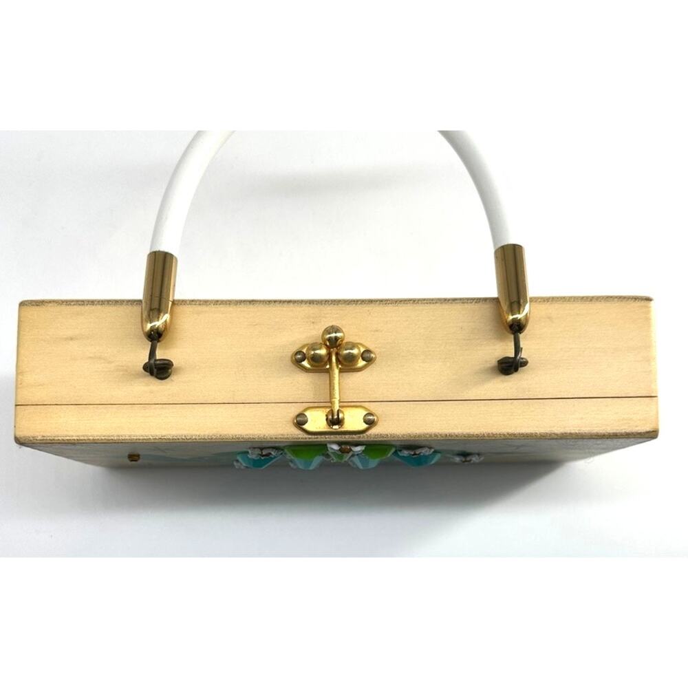 Vintage Enid Collins Poki Turtle Box Bag Mid Century Modern Wood Handbag - Picture 5 of 11